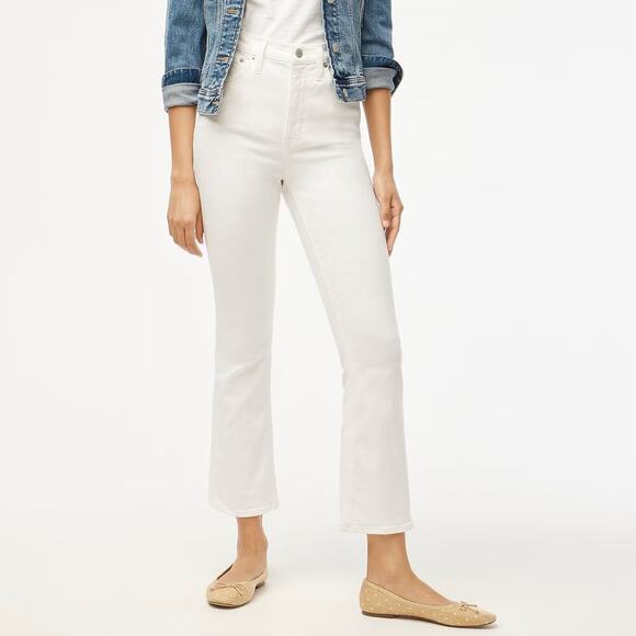 J. Crew Signature Stretch Jeans Flare Crop High-Rise White Denim NWT Size 32 - Picture 1 of 8